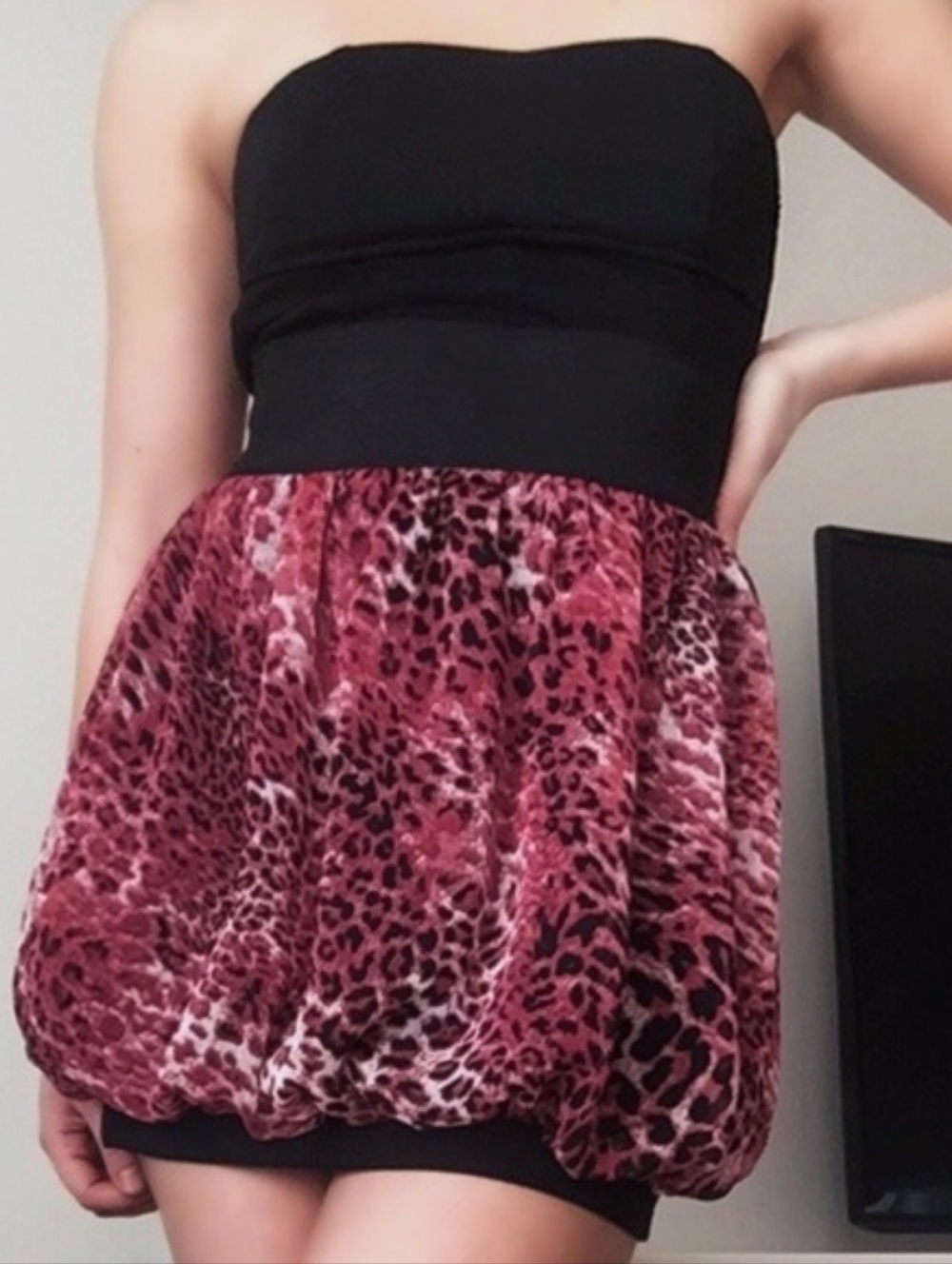Urban Behavior - (Size S) Women's Black Leopard Tube Top Sleeveless Mini Dress